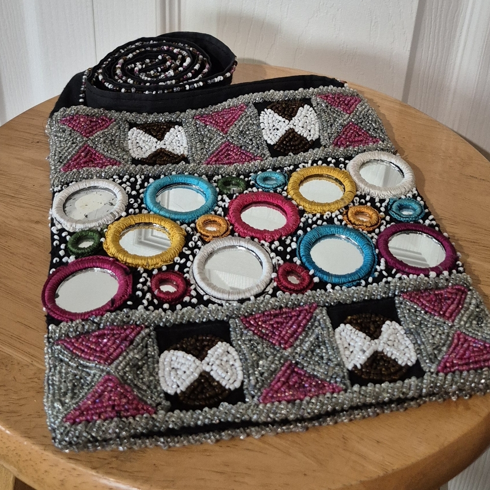 Christian Livingston Y2k Beaded And Embroidered Crossbody With Circular Mirrors